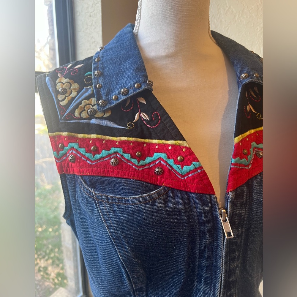HAIRSTON ROBERSON Ropa Medium Embroidered Velvet Denim Western Vest Vintage - Picture 5 of 11